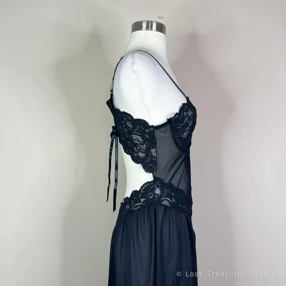 Vintage 80s Andrea Kristoff Escante Black Lace Sheer Wide Leg Lingerie Jumpsuit